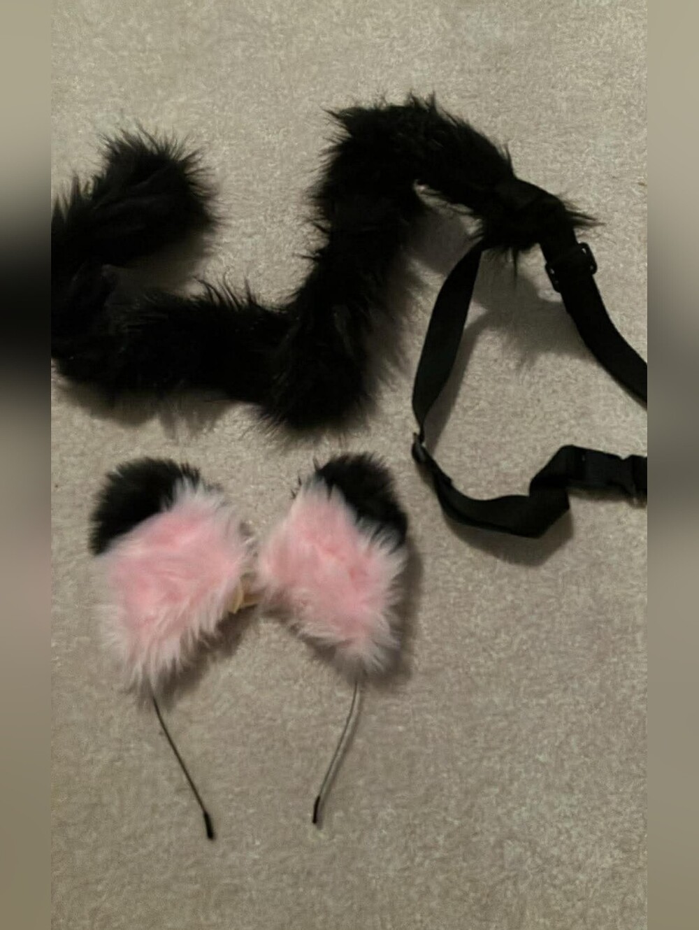 Pink And Black Cat Ears With Black Tail Set